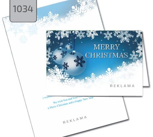kartka świąteczna Merry Christmas 1034 biało niebieska gwiazdki
