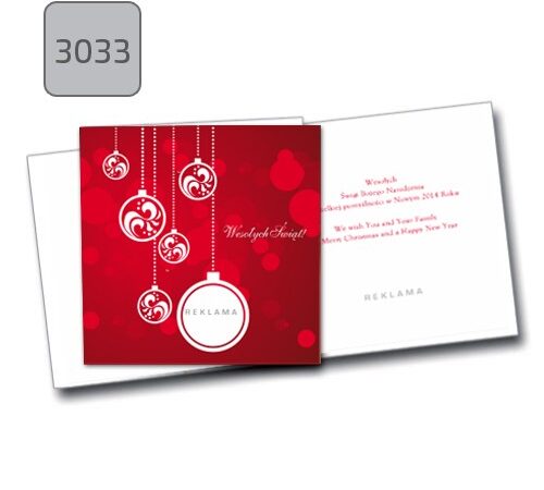 kartka świąteczna z życzeniami składana czerwona bombki 3033