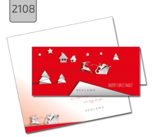 kartka firmowa świąteczna składana pozioma 2109 czerwona