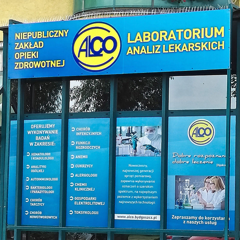 szyldy reklamowe zewnętrzne - szyld płaski z dibondu ALCO Bydgoszcz